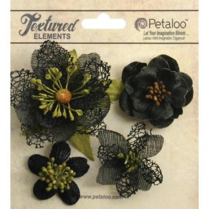 Набор цветов из ткани "Petaloo" 1256-209 Mixed Textured Blossoms х 4- B (арт. 1256-209)