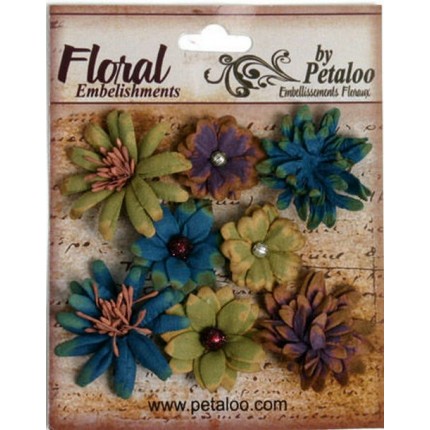Набор цветов из ткани "Petaloo" 1462-002 Darjeeling Mini Mix х 8  Blue (арт. 1462-002)