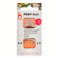 Pony 04844_BPS Иглы ручные для вышивания и шитья BLACK Crewels, №5-10, белое ушко, 16 шт PONY 