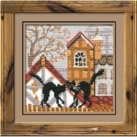 Риолис Набор для вышивания «Сотвори Сама» 613 Город и кошки. Осень  13*13 см Набор для вышивания «Сотвори Сама» 613 Город и кошки. Осень  13*13 см 