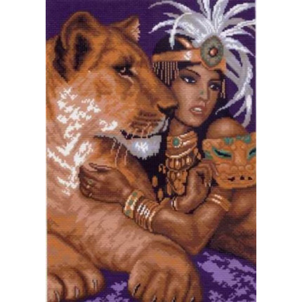 Схема для вышивания А-1581 Девушка и львы