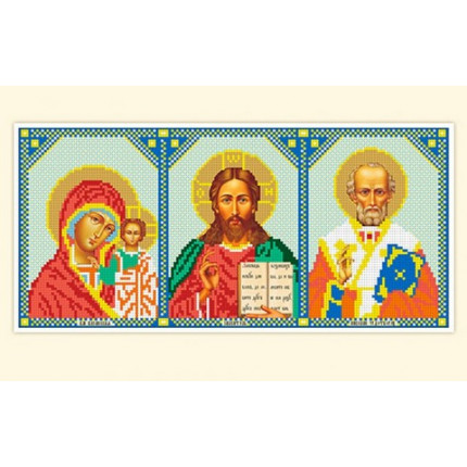 Схема для вышивания АЗ-001 Складень: Богоматерь Казанская, Иисус, Николай Чудотоворец