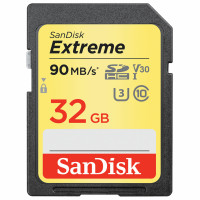 SANDISK DXVE-032G-GNCIN Карта памяти SDHC 32 GB SANDISK Extreme UHS-I U3, 90 Мб/сек (class 10), SDSDXVE-032G-GNCIN 