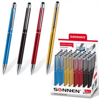 SONNEN 141587 Ручка-стилус SONNEN для смартфонов/планшетов, СИНЯЯ, корпус ассорти, серебристые детали, линия письма 1 мм, 141587 