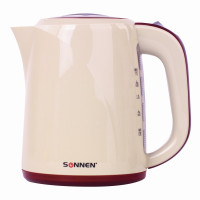 SONNEN 451711 Чайник SONNEN KT-002, 1,7 л, 2200 Вт, закрытый нагревательный элемент, пластик, бежевый/красный, 451711 