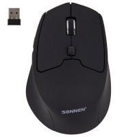 SONNEN 513517 Мышь беспроводная SONNEN V33, USB, 800/1200/1600 dpi, 6 кнопок, оптическая, черная, SOFT TOUCH, 513517 