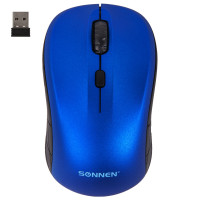 SONNEN 513519 Мышь беспроводная SONNEN V-111, USB, 800/1200/1600 dpi, 4 кнопки, оптическая, синяя, 513519 