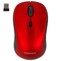 SONNEN 513520 Мышь беспроводная SONNEN V-111, USB, 800/1200/1600 dpi, 4 кнопки, оптическая, красная, 513520 