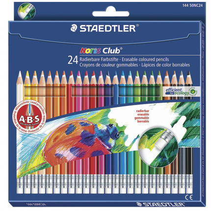Карандаши цветные с резинкой STAEDTLER (Германия) "Noris club", 24 цвета, заточенные, подвес, 144 50NC2412 (арт. 144 50NC2412)