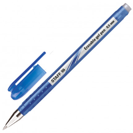 Ручка стираемая гелевая STAFF "College EGP-102", СИНЯЯ, корпус синий, хромированные детали, узел 0,5 мм, линия письма 0,38 мм, 142499 (арт. 142499)