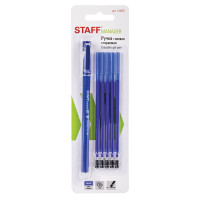 STAFF 143657 Ручка стираемая гелевая STAFF ERASE, СИНЯЯ, + 5 сменных стержней, узел 0,5 мм, линия письма 0,35 мм, 143657 