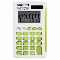 STAFF 250283 Калькулятор карманный STAFF STF-6238 (104х63 мм), 8 разядов, двойное питание, БЕЛЫЙ С ЗЕЛЁНЫМИ КНОПКАМИ, блистер, 250283 