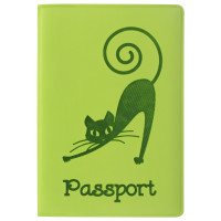 STAFF  Обложка для паспорта STAFF, мягкий полиуретан, "Кошка", салатовая, 237614 