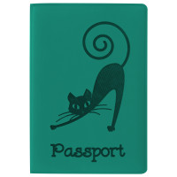 STAFF  Обложка для паспорта STAFF, мягкий полиуретан, "Кошка", бирюзовая, 237616 