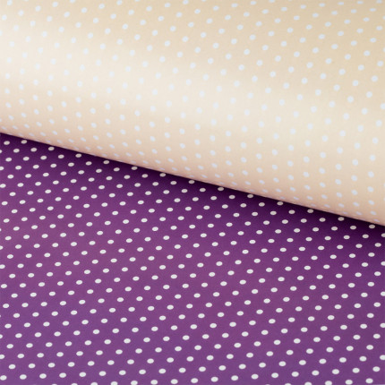 Упаковочная бумага двухсторонняя  горошек/ бежевый, фиолетовый (глянцевая) (арт. 02)