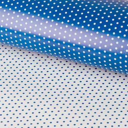 Упаковочная бумага двухсторонняя, 03 горошек/ белый, синий (глянцевая) (арт. 03)