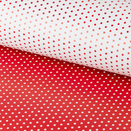 Упаковочная бумага двухсторонняя, горошек/ белый, красный (глянцевая) (арт. 04)