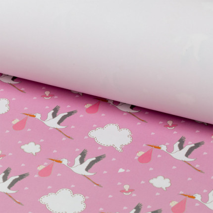 Упаковочная бумага односторонняя "Аист",  розовый фон (матовая) (арт. 05)