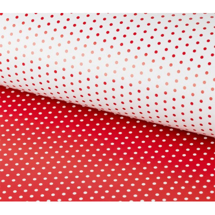Двухсторонняя упаковочная бумага глянцевая, цвет 17 горошек/белый, красный (арт. WPD-02/17)