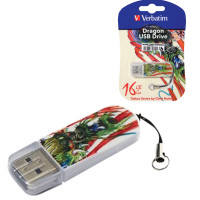 VERBATIM 49888 Флеш-диск 16 GB, VERBATIM Mini Tattoo Edition Dragon, USB 2.0, белый с рисунком, 49888 