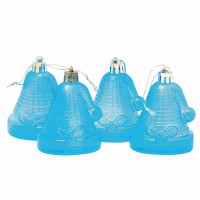 ВЕСЕЛЫЙ ХОРОВОД 59598 Украшения елочные подвесные "Колокольчики", НАБОР 4 шт., 6,5 см, пластик, полупрозрачные, голубые, 59598 