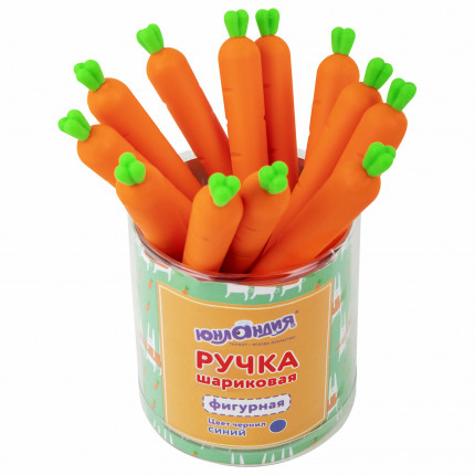 Ручка фигурная шариковая ЮНЛАНДИЯ "Морковка", мягкий силиконовый корпус, СИНЯЯ, пишущий узел 0,7 мм, 143778 (арт. 143778)